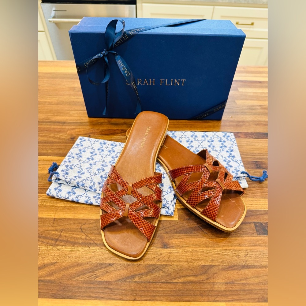 NEW - Sarah Flint Kim Toffee Leather Slides - 39.5 EU / 9M US